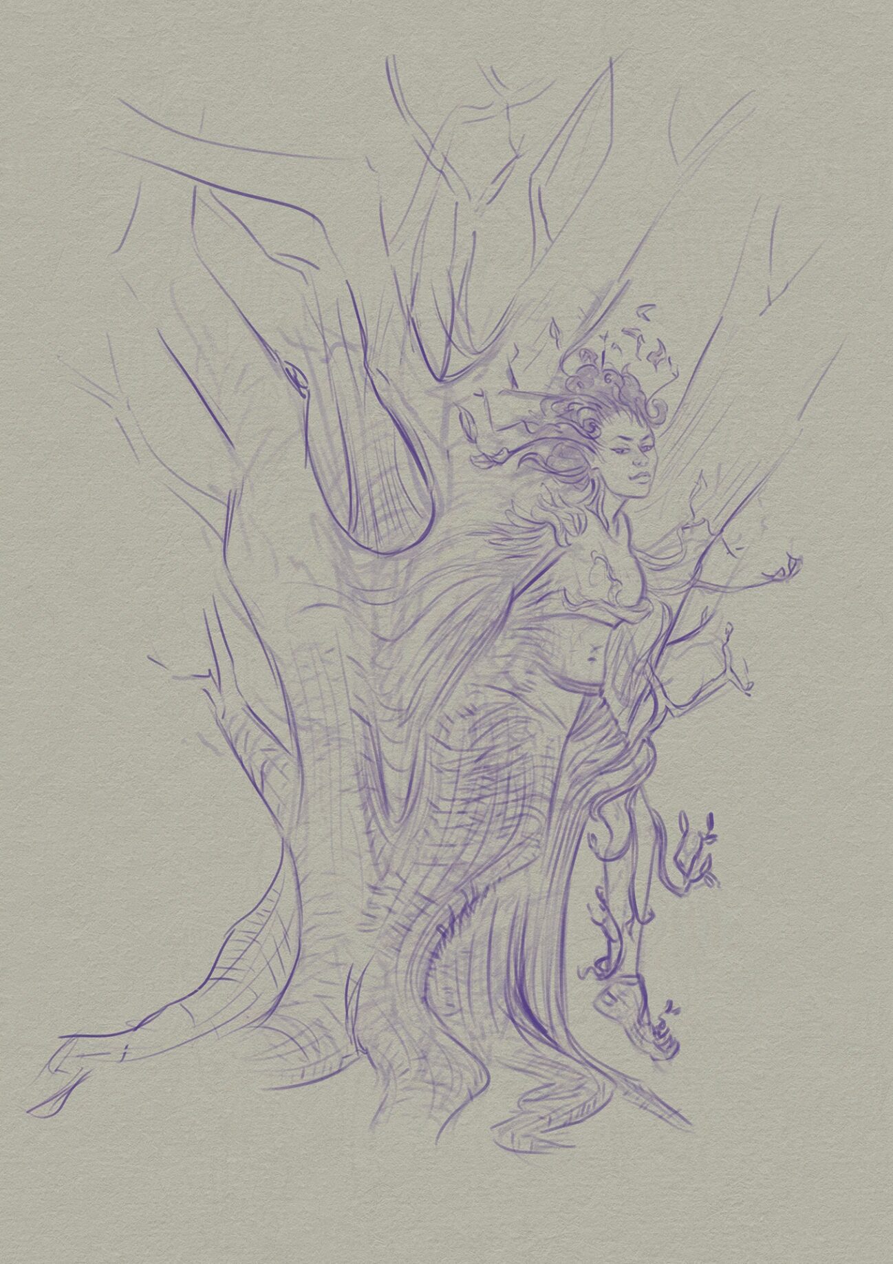 Dryad Fantasy Creature Drawing by Roxane Lapa