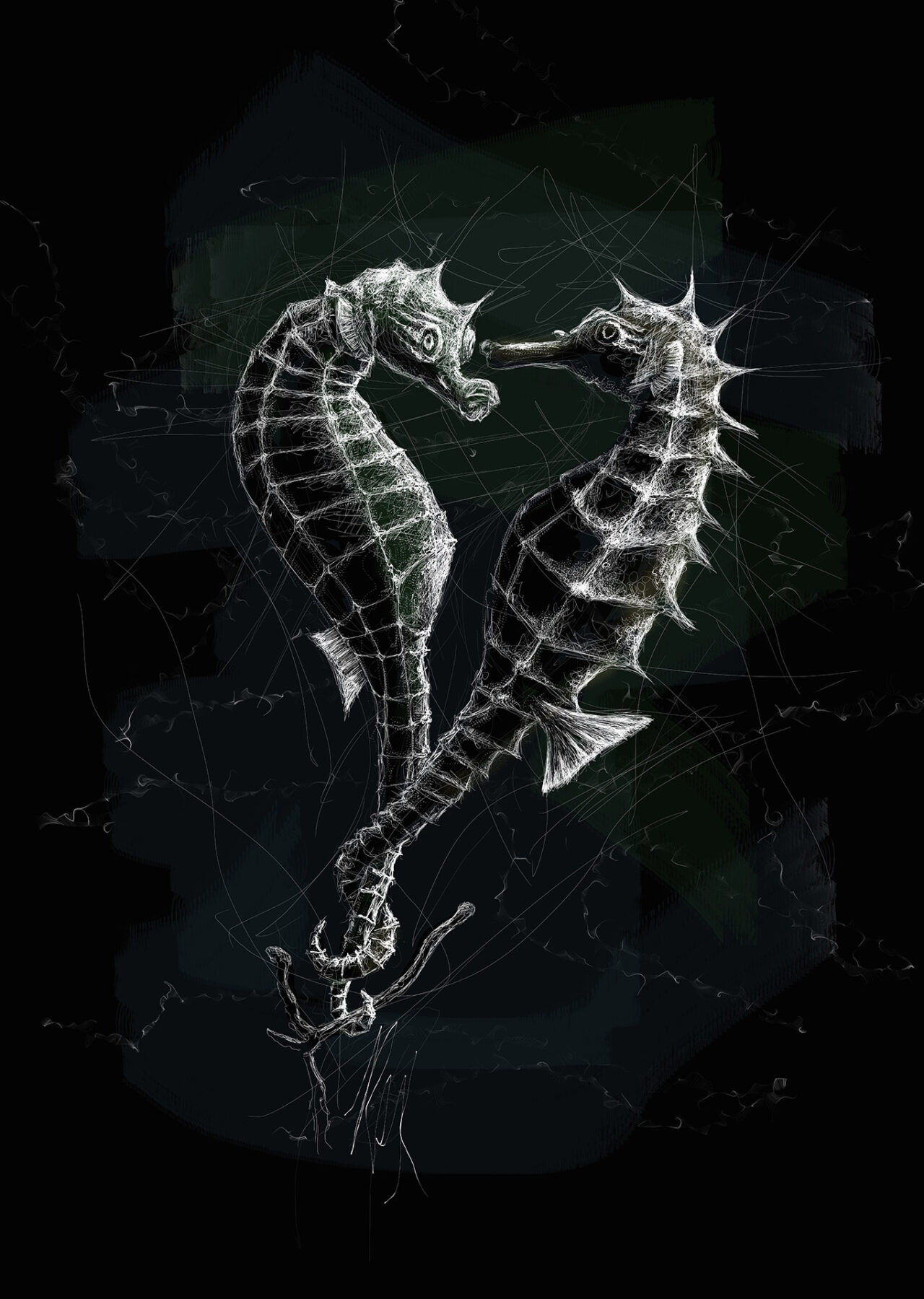 Black Ocean Seahorses by Roxane Lapa