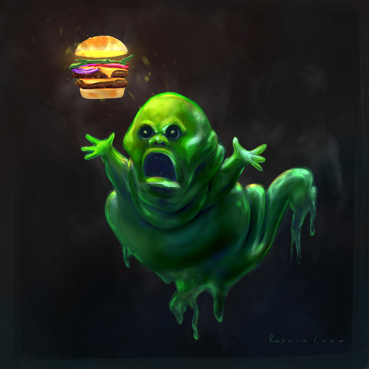 Slimer painting by Roxane Lapa