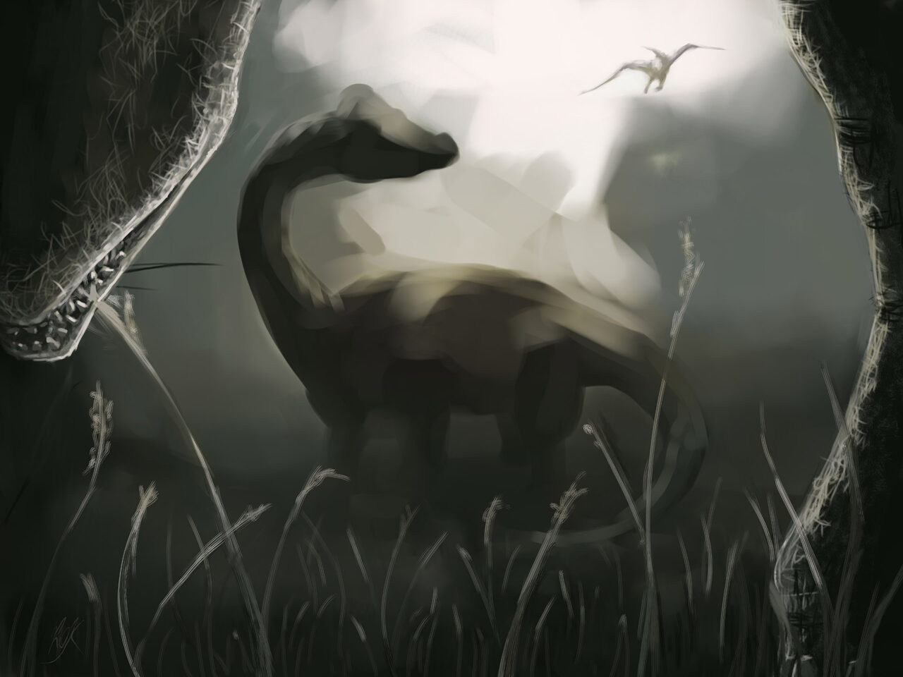 Brontos Grazing by Roxane Lapa